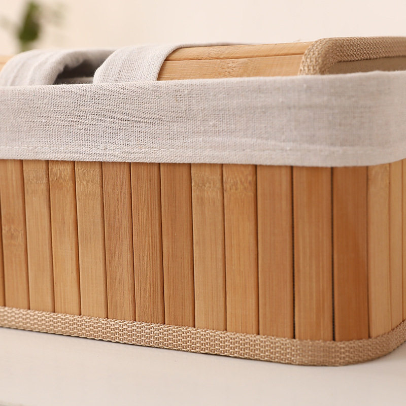 Factory in stock Pastoral Household Bamboo Storage Basket Desktop Cosmetics Storage Box Living Room Dirty Clothes Basket Ornaments