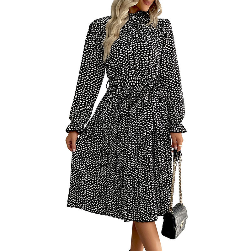 Floral Print Long Sleeve Dress Multi Color Wrinkled Fabric Elegant Style Perfect for Spring and Autumn Wholesale