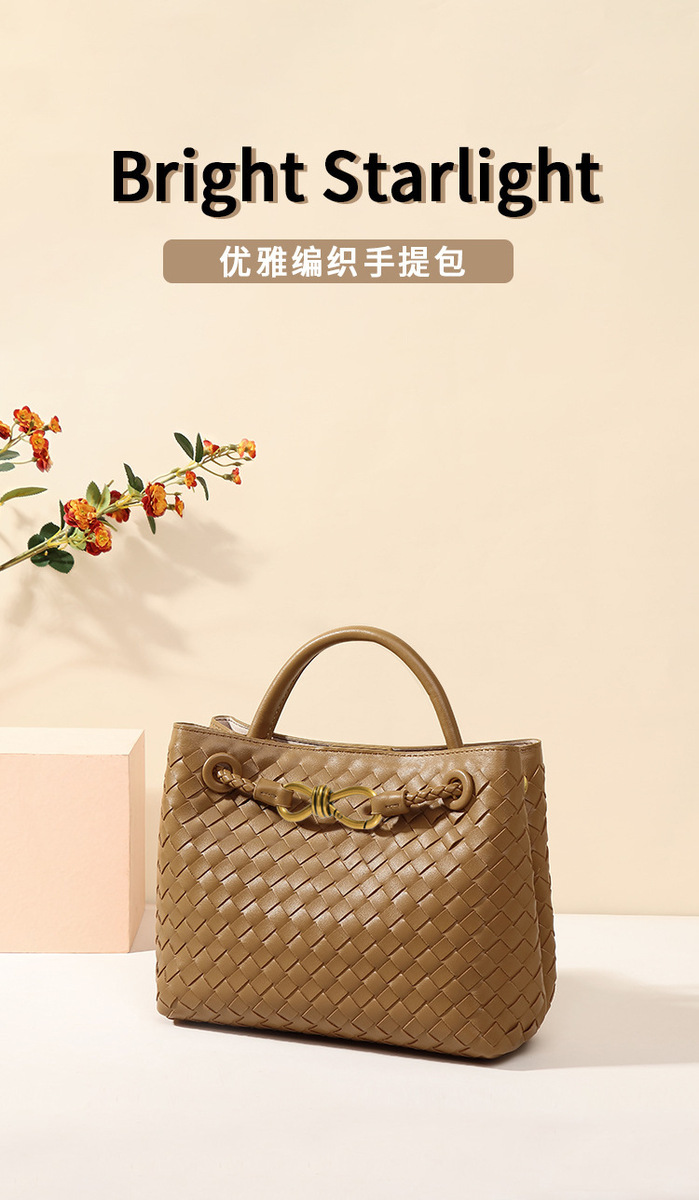 Túi tote nữ đan thủ công phong cách thanh lịch, túi đeo vai và đeo chéo — B1747 # Màu cát, B1747 # màu đen, B1747 # Màu trắng ngà, B1747 # Nâu đậm