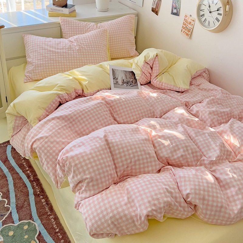 ミニグリッド - ピンクとイエロー [肌に優しく、裸で寝ることができます]