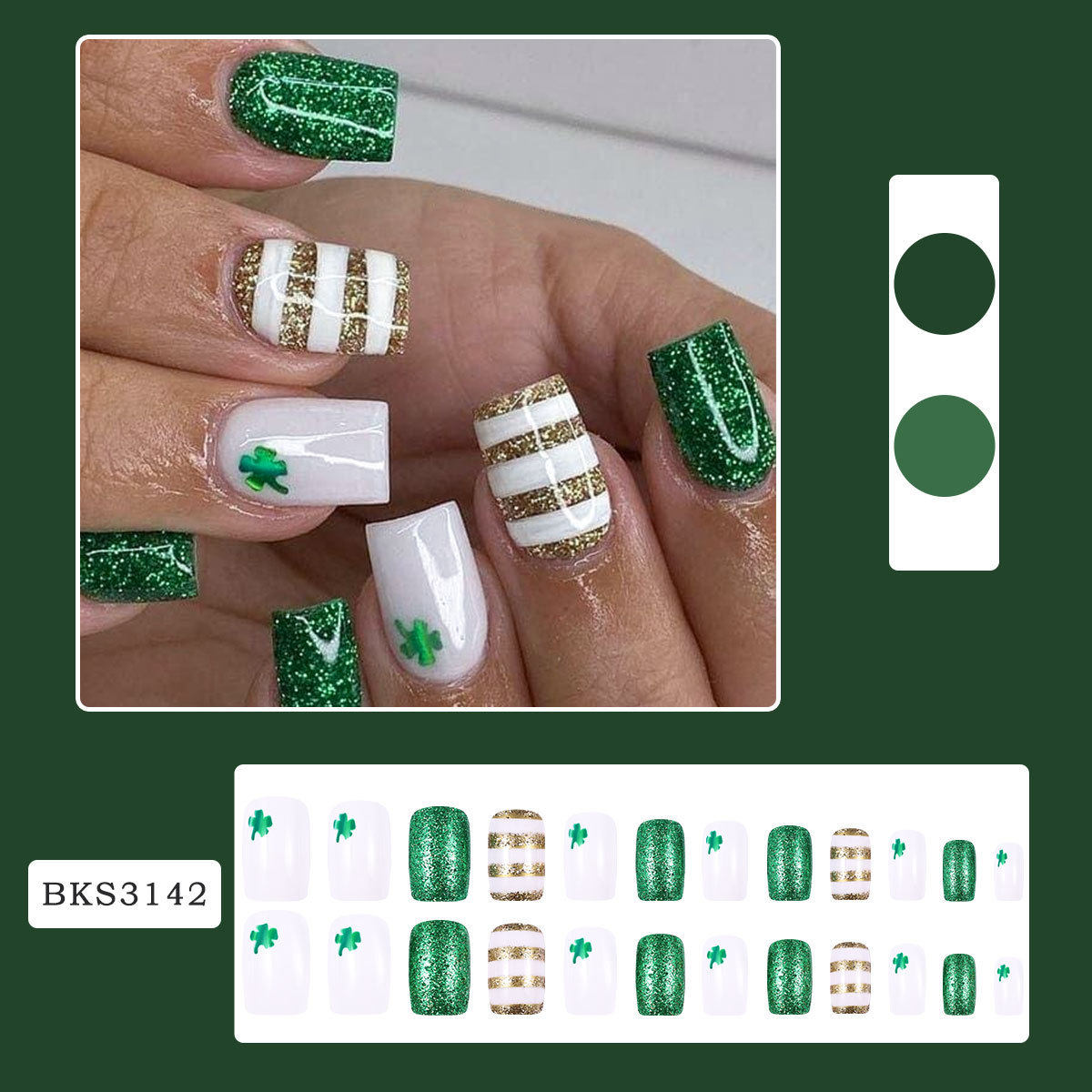 Cross-border Europe and the United States nail green glitter lucky grass wear a St. Patrick's Day nail nail patch wholesale