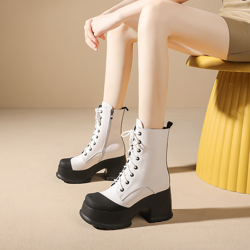 Boot Cổ Thấp Nữ Cao 10cm Tăng Chiều Cao Hàng Mùa Xuân Thu Đông Phục Cổ Cổ Điển