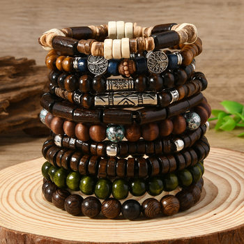 Cross-border New Bohemian Style Coconut Shell Wooden Beads Multi-layer Beaded Spring Line Multi-piece Bracelet Bracelet Bracelet