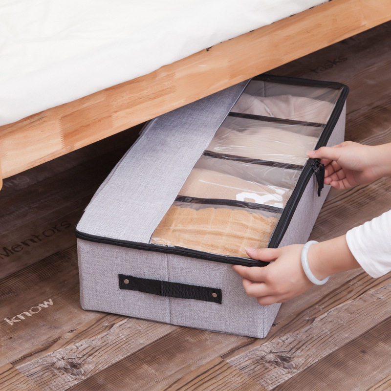 Cotton and Linen Washable Foldableing Partition Dust-Proof Thickeneded Fabric Transparent Moving Bed Drawer-Type Shoe Storage Box