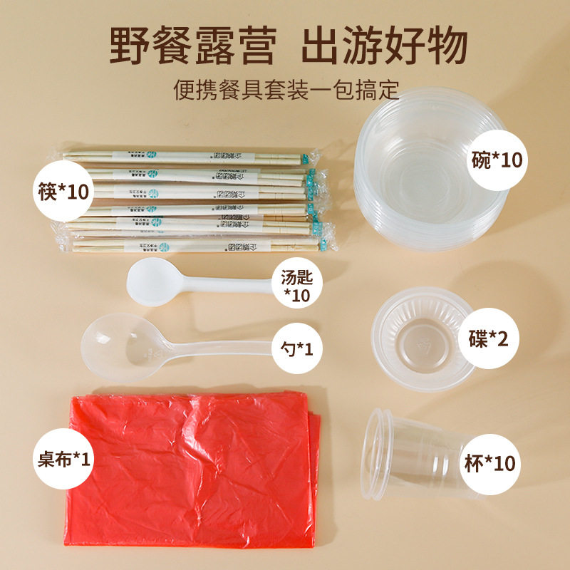 Wholesale Disposable Tableware Set Outdoor Camping Tableware Bowl Cup Chopsticks Spoon Set Household 10-person Set Free Shipping