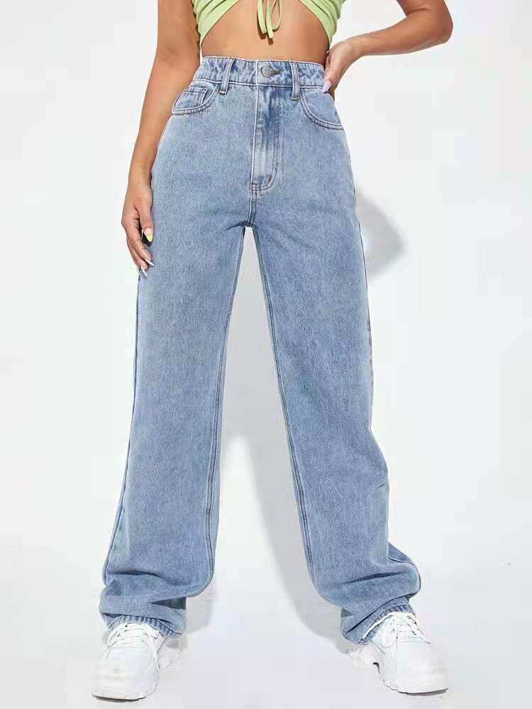 Wide Leg Denim Trousers for Women High Waist Floor Length Casual Style Perfect for Everyday Wear Wholesale Available