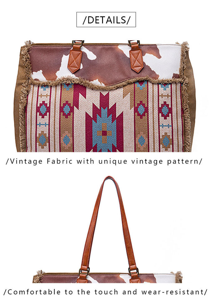 Túi Tote Nữ Vải Canvas Cotton Họa Tiết Bohemian Vintage Đeo Vai, Đeo Chéo, Xách Tay Màu Nâu, Xanh, Đỏ, Be chi tiết 23