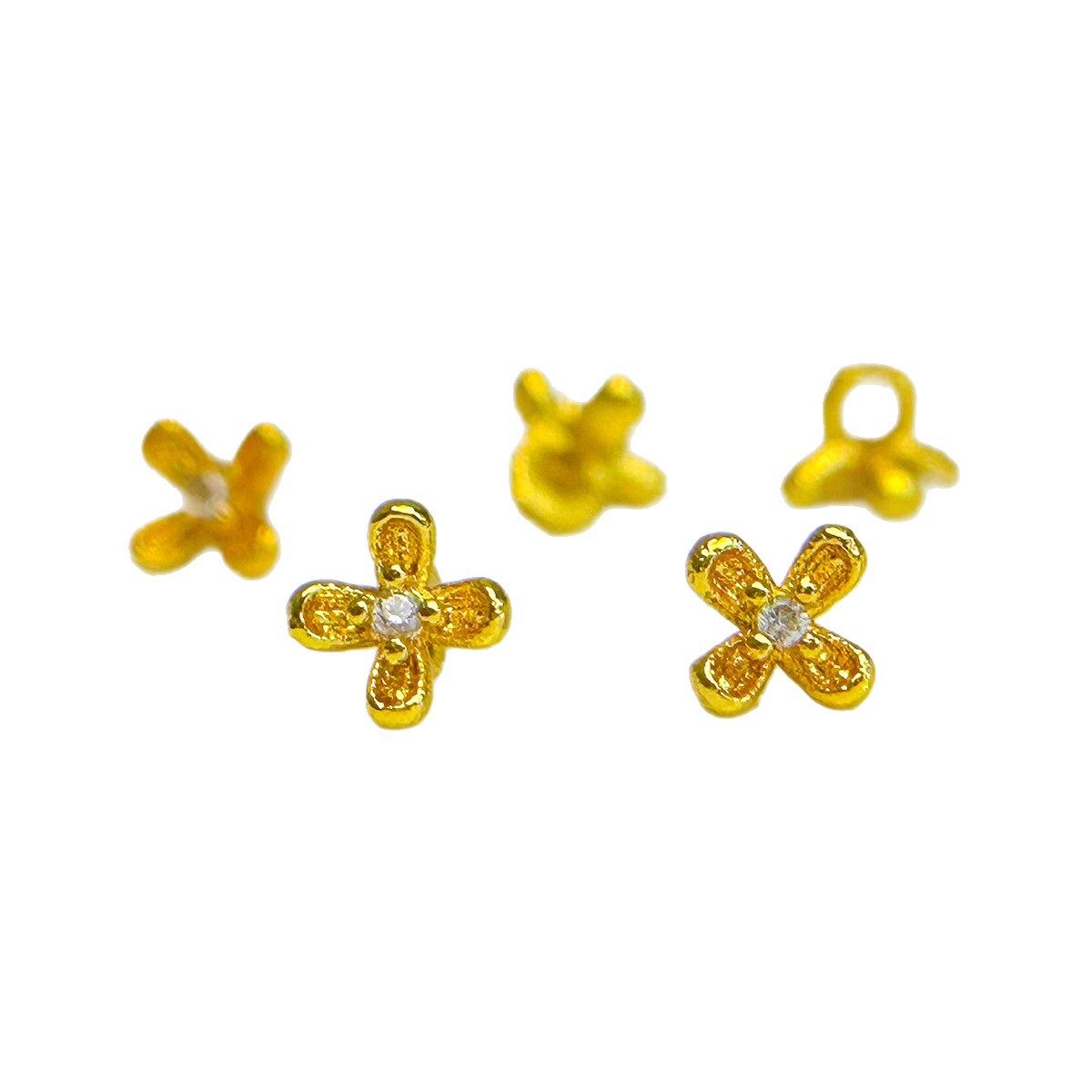 Gold-Plated DIY Button Accessories, Handmade Braided Rope Accessories, Four-Petal Flower, Mini Osmanthus Gold Buckle Flower Cap