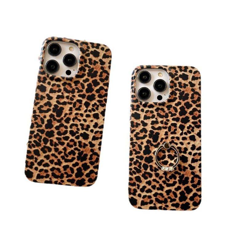 Cross-Border Trade Retro European and American Leopard Print Suitable for Apple 17 Phone Case iPhone 16 Pro Max Lanyard Ring