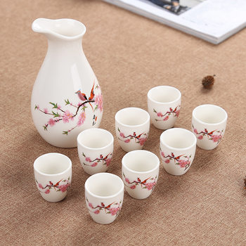 Ceramic Wine Set Half-Pound Small Wine Bottle 9-Piece Set Wine Divider White Wine Cup Rice Wine Spirits Wine Cup Japanese Sake