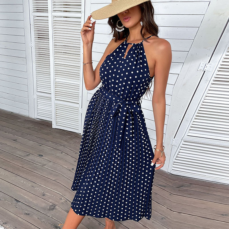 Summer Fashion Womens Polka Dot Halter Neck Dress Stylish Comfortable Versatile Perfect for Casual Outings