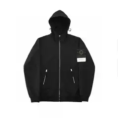High-End Independent Stone Outdoor Functional Style Logo Armband Hooded Couple Zipper Jacket Loose Men's and Women's Black Cotton