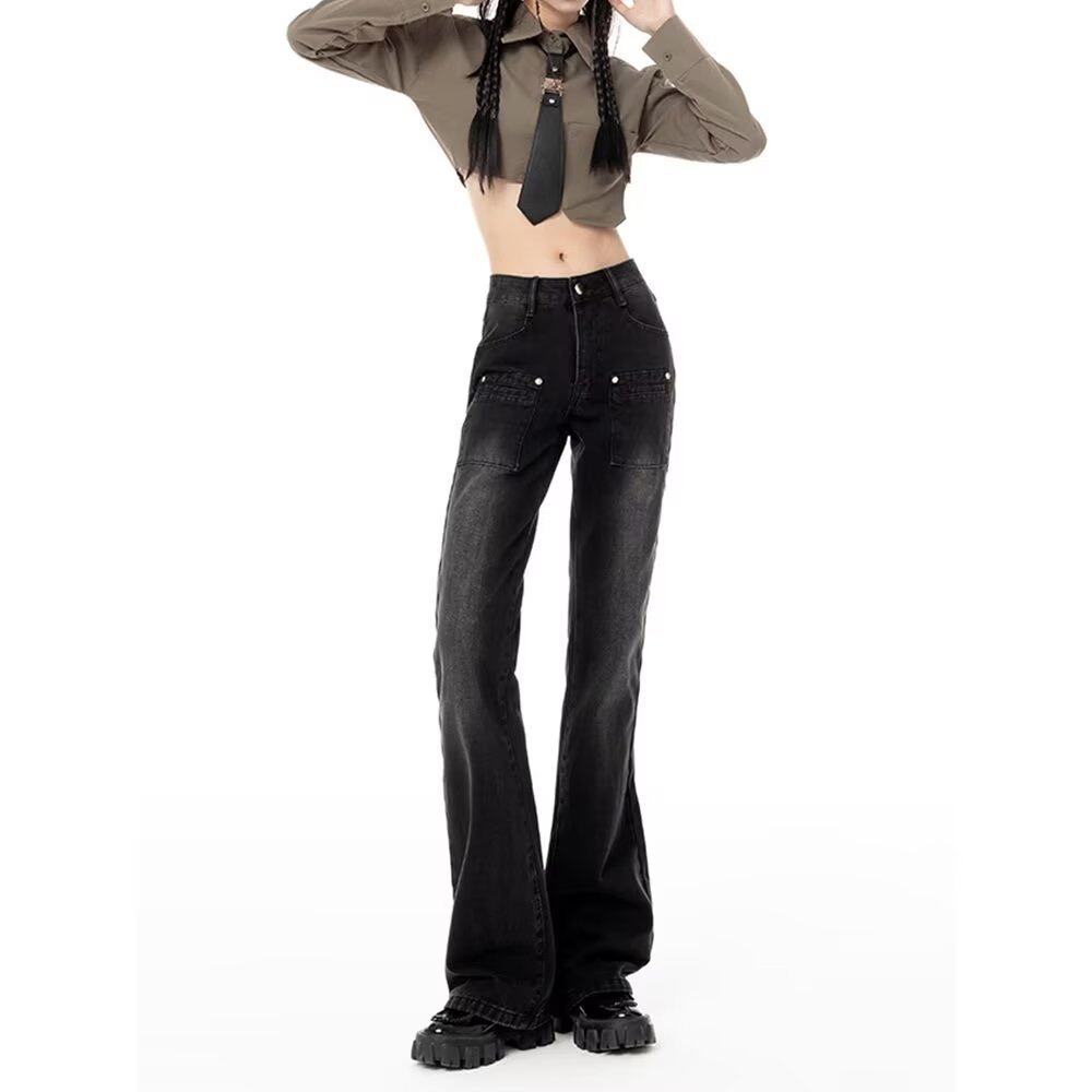 High Waisted Slimming Womens Jeans Spring Autumn Style Korean Fashion Straight Leg Flared Versatile Wholesale