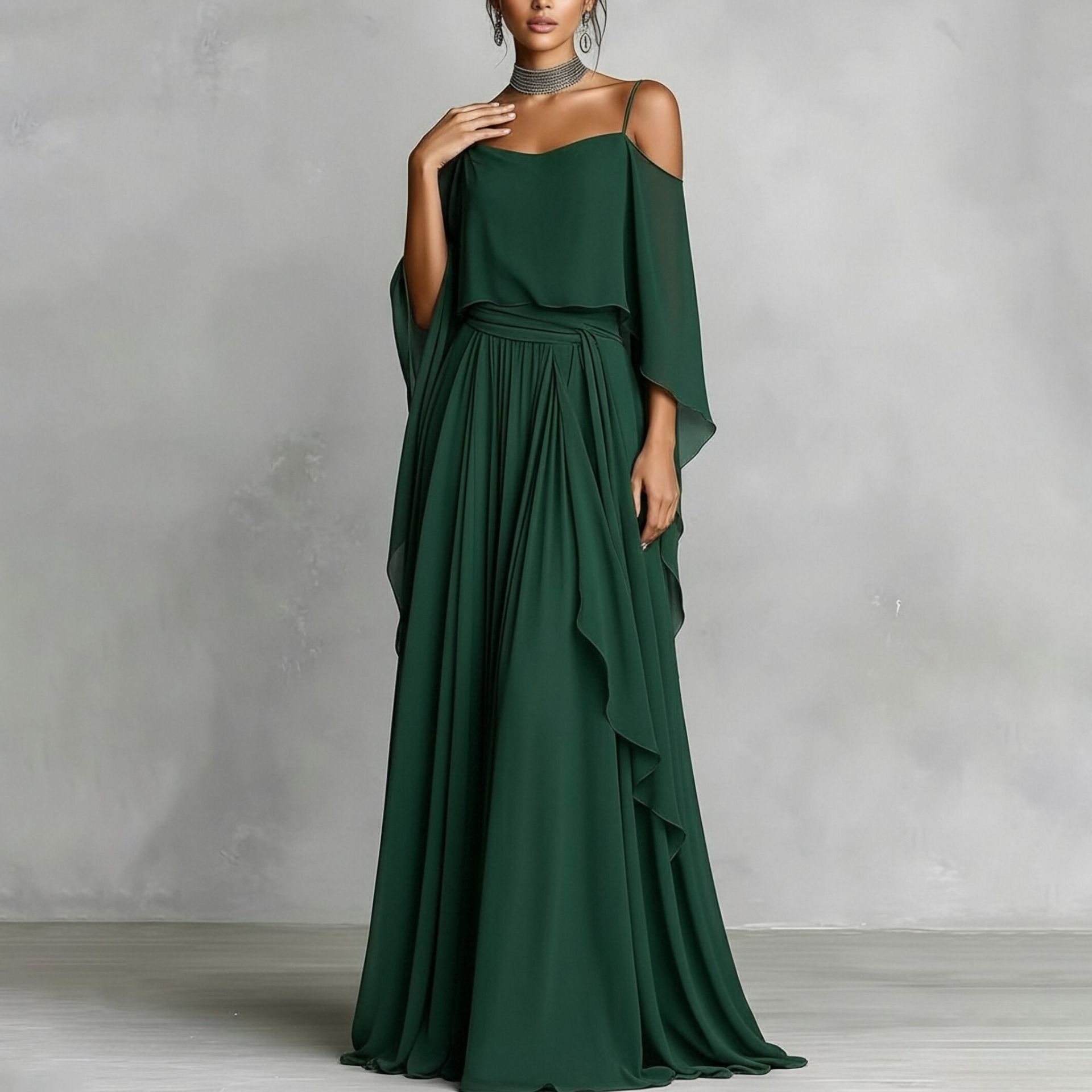 Elegant Womens Maxi Dress Lightweight Solid Color Pleated Design Mesh Details Summer Occasion Wholesale Available