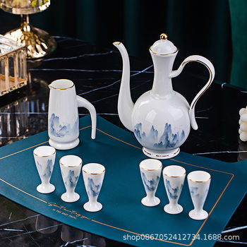 Jingdezhen High-End Ceramic Wine Set Light Luxury Chinese Restaurant Home Wine Dispenser Wine Bottle White Wine Glass Wholesale