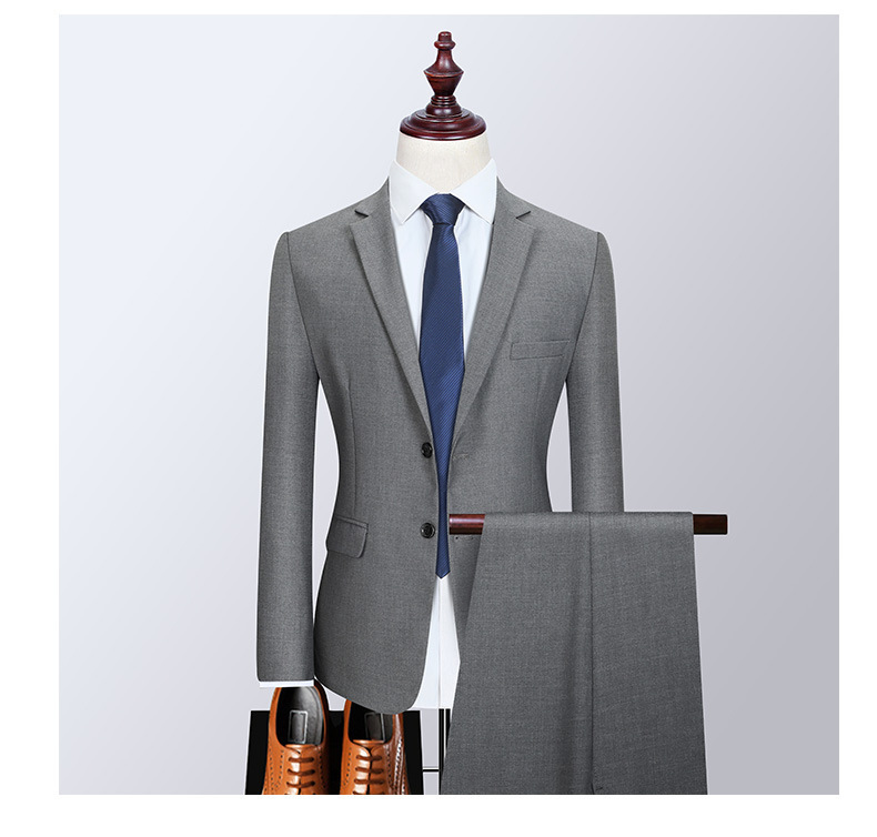 Bộ vest nam ôm dáng ba món phong cách công sở và dự tiệc cưới — Màu xám (áo một nút + áo vest + quần), Màu xanh navy (áo một nút + vest + quần), Màu xám (áo một nút + quần), Màu xám (áo đơn một nút)