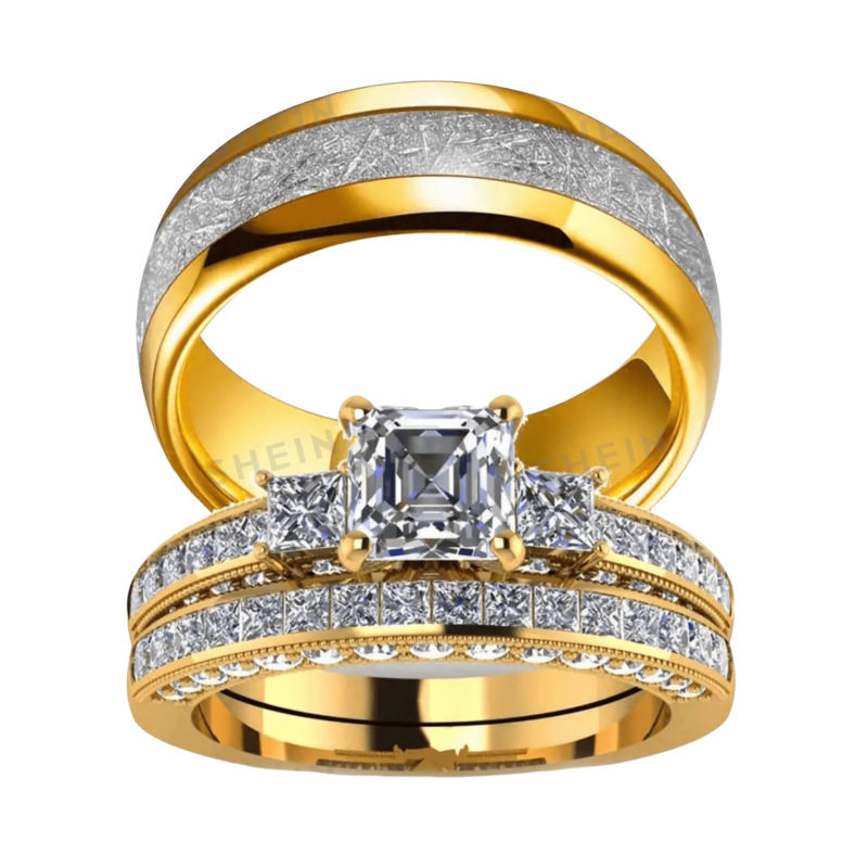 Cross-Border Supply of European and American Popular Rings, Exquisite and Fashionable Exquisite Diamond Couple Rings, Geometric Quadrilateral Rings