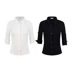 Unbdns Women's Mid-Sleeve Shirt 2026 Spring and Autumn Design Slim-Fit Stylish Short Smart-Looking Shirt