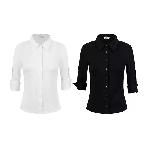 Unbdns Women's Mid-Sleeve Shirt 2026 Spring and Autumn Design Slim-Fit Stylish Short Smart-Looking Shirt