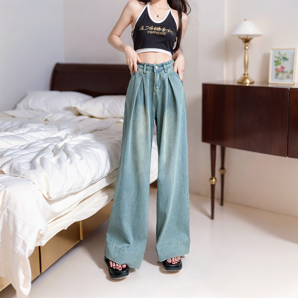 High Waisted Wide Leg Jeans Vintage Style Loose Fit Floor Length Spring Summer Fashion for Women Wholesale Available