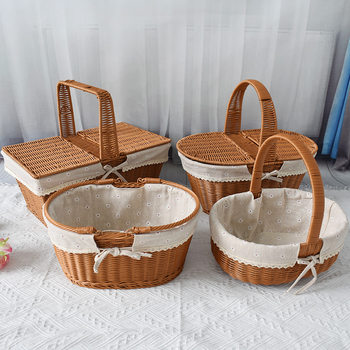 Imitation Rattan Storage Basket Flower Basket Shopping Basket Rubber Rattan Fruit Basket Portable Basket Vegetable Blue picnic Basket Storage Basket Eggs
