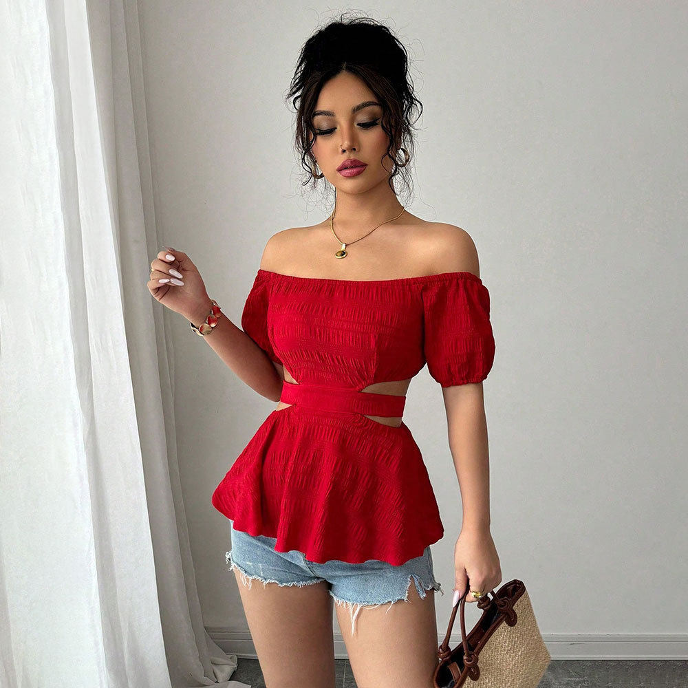 Off Shoulder Crop Top Hollow Out Design Sexy Style Summer Wear Wholesale Womens Fashion Apparel