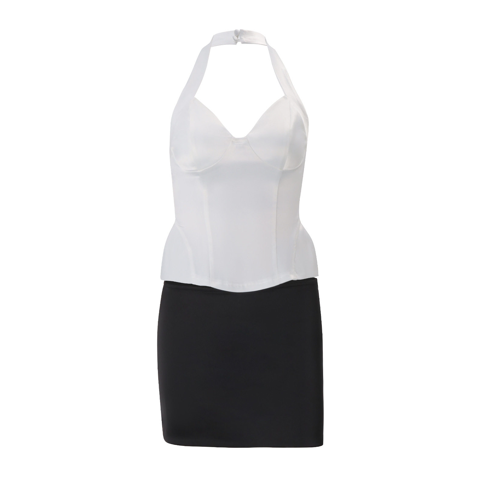 Womens Summer Fashion Set Slim Fit V Neck Halter Top with Backless Design Sexy Bodycon Mini Skirt Wholesale Available