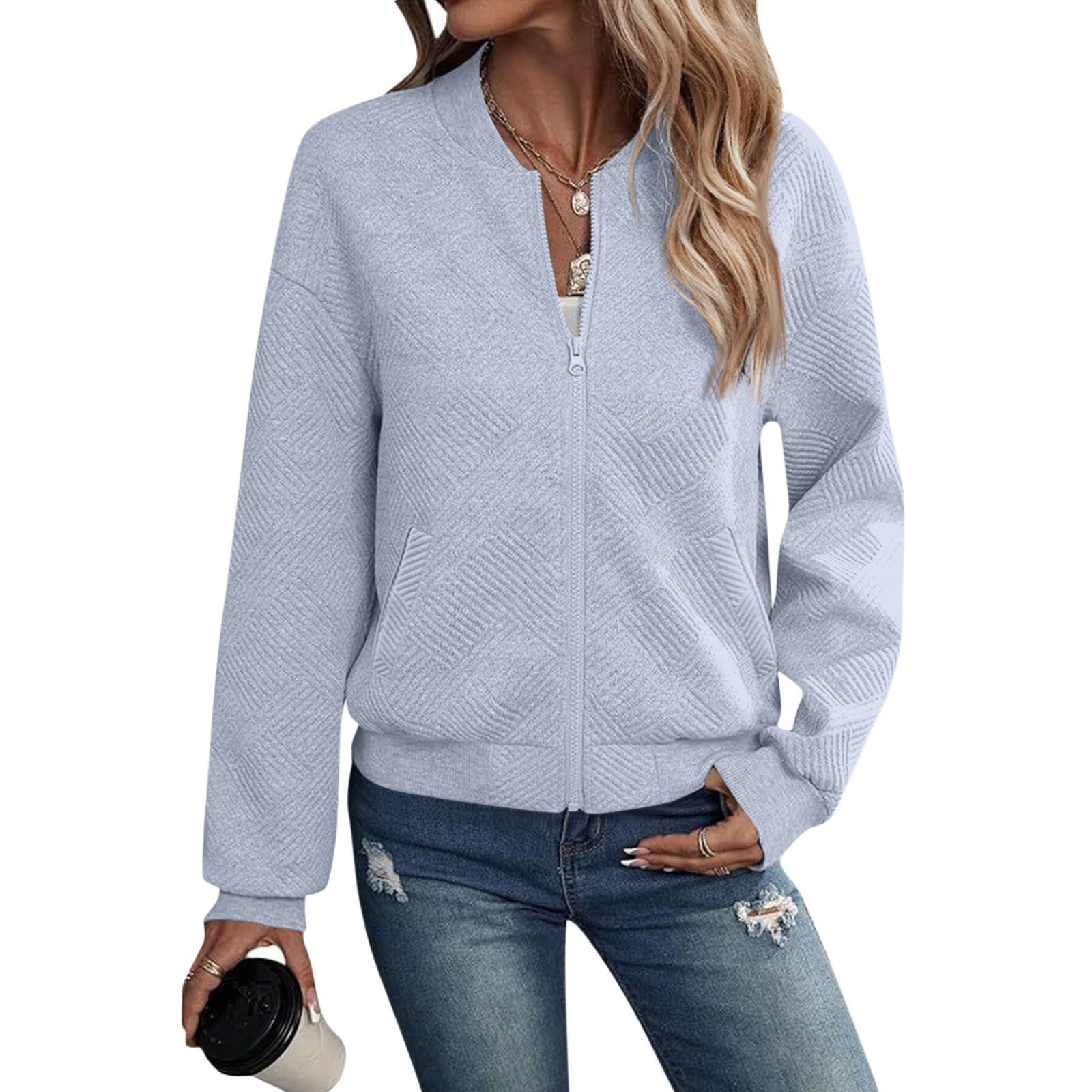 Autumn Long Sleeve Zipper Detail Cardigan Solid Color Lightweight Casual Style Wholesale Available
