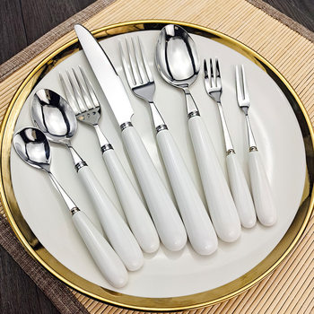 Commercial High-end 304 Stainless Steel Western Restaurant Tableware Ceramic Handle Steak Knife Dessert Fruit Fork Coffee Spoon Light Luxury