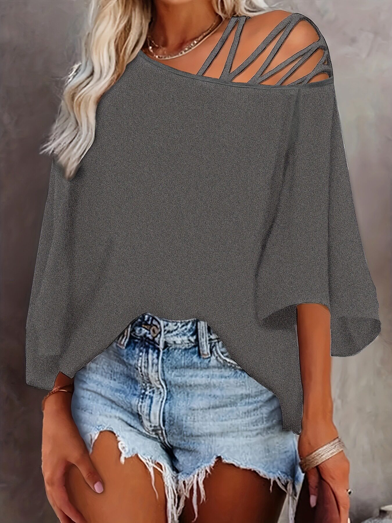 Womens Casual Loose Top Off Shoulder Design Solid Color Autumn Winter Style Wholesale Available