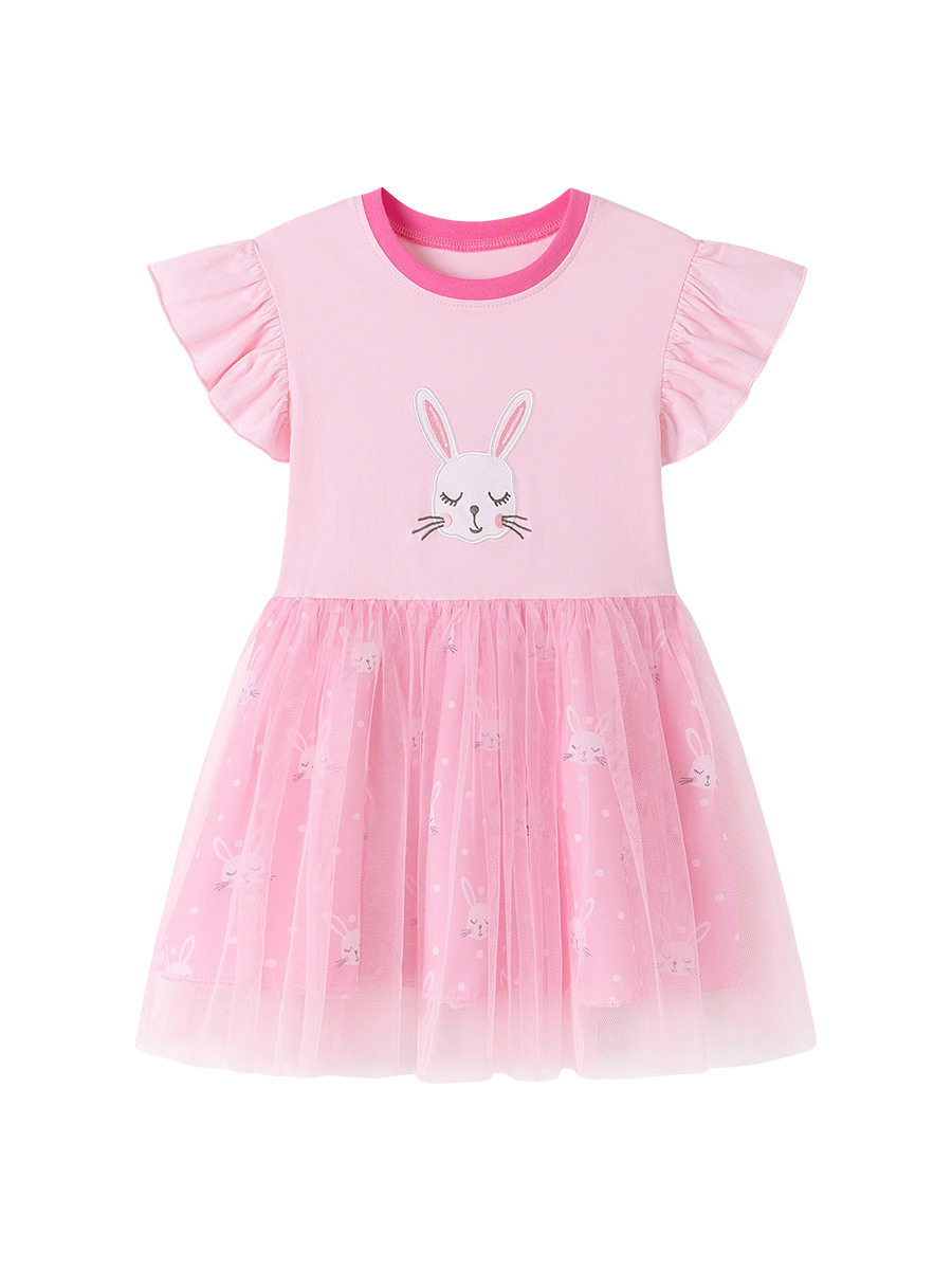 Summer Short-sleeve Girls' Dress, [Style] Tulle Skirt, Cartoon Rabbit Kids' Dress