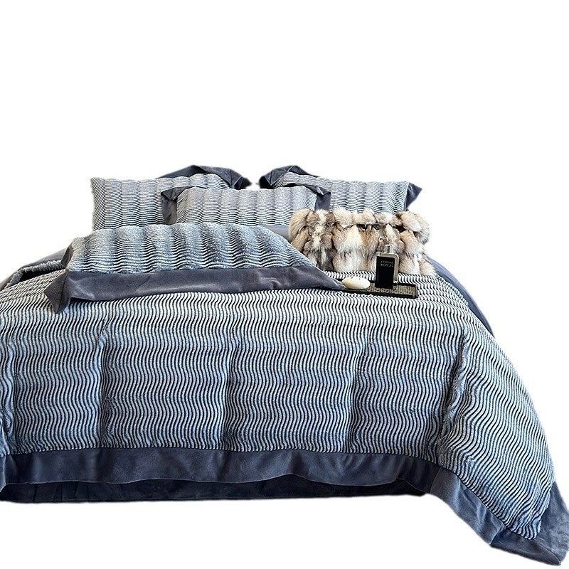 2024 Autumn/Winter Light Luxury Thin Fox Mink Four-Piece Set Non-Shedding Anti-Static Milk Velvet Wholesale High-End Thin Style