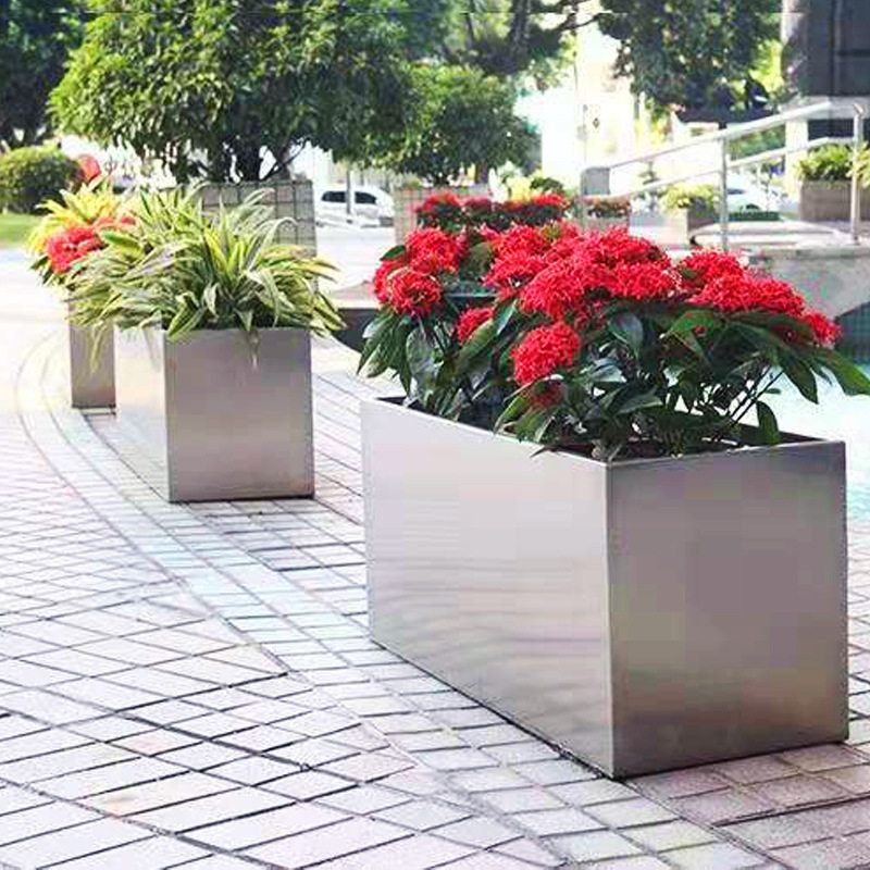 Stainless Steel Flower Boxes, Outdoor Flower Beds, Outdoor Municipal Square Rectangular Iron Flower Troughs, Courtyard Combination Flower Racks