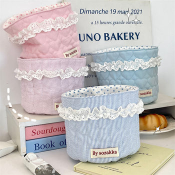 5181 Korean Style Lace Quilting Love Storage Basket Pink Girl's Heart Storage Basket Desktop Large Capacity Storage Basket