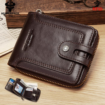 RFID Anti-theft Brush Men's Genuine Leather Wallet Top Layer Cowhide Short Coin Purse Zipper European and American Vintage Leather Men's Bag