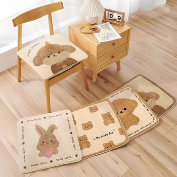 Student Stool Cushion Cartoon Imitation Cashmere Cushion Office Sedentary Chair Cushion Cute Stain-Resistant Easy Care Non-Slip Cushion