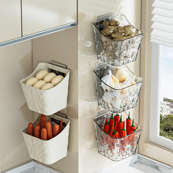New Suction Cup Onion Ginger Garlic Storage Basket Kitchen Storage Basket Wall Hanging Punch-Free Storage Basket Ginger Garlic Small Hanging Basket
