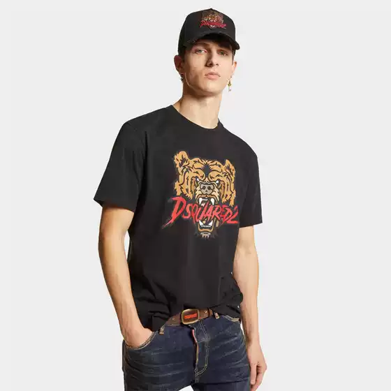 Dsquared2 Luxury Cross-Border Three-Logo Print Fashion Quadratic Men's T-Shirt Cotton Round Neck T-Shirt