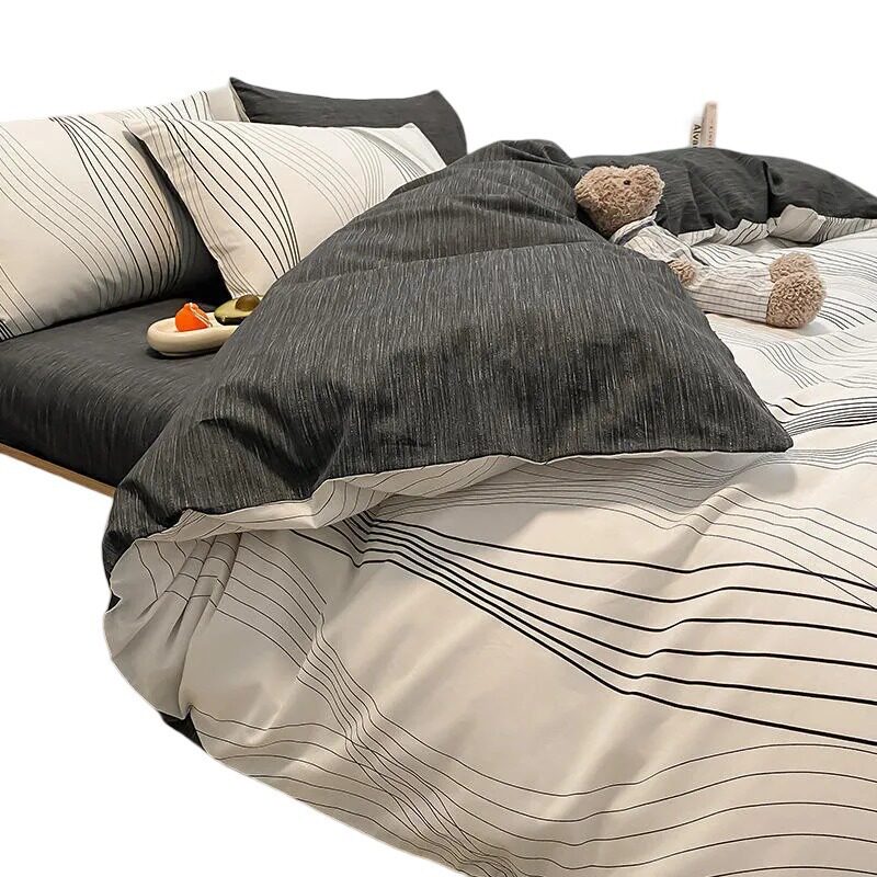 Casual Scandinavian Pure Cotton Bed Four-Piece Set Pure Cotton 2024 New Dormitory Bedding Boys Quilt Cover Bed Sheets Three-Piece Set