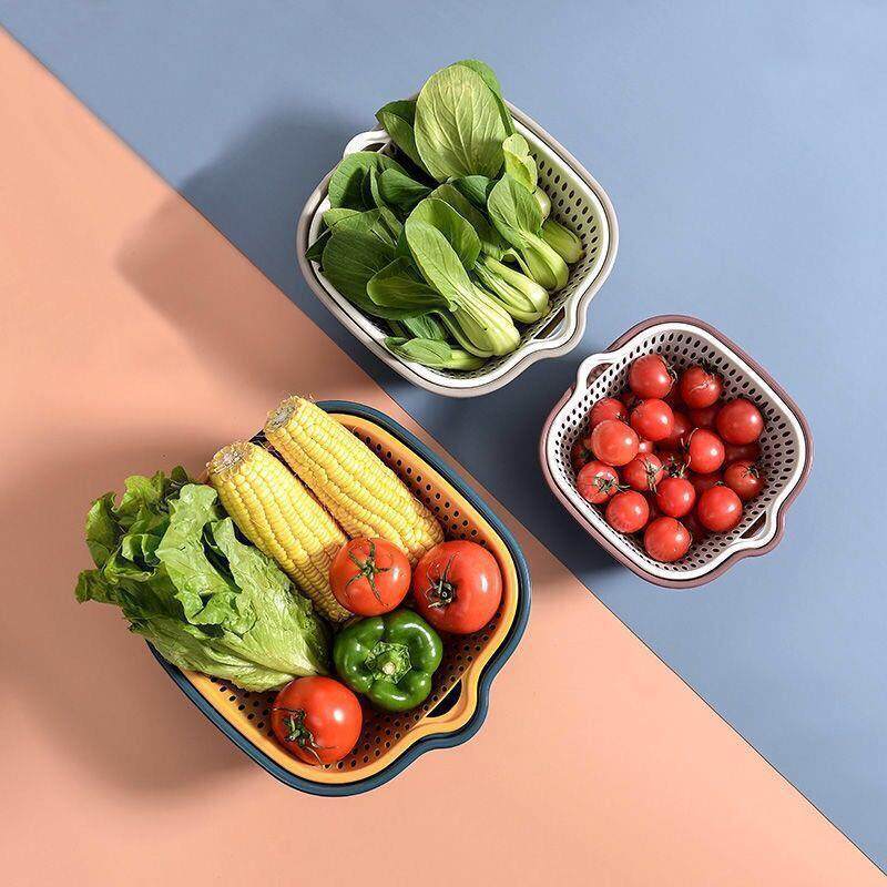 Double-Layer Household Sink Drain Basket Kitchen Living Room Fruit Plate Candy Snack Plate Vegetable Washing Basket Drain Basket