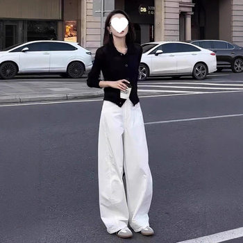 Autumn Outfit Set with Korean-Style Long-Sleeve Knit Cardigan, Slimming Wide-Leg Pants, and a Mature Two-Piece Set