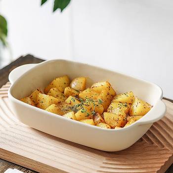 Casual Ceramic Baking Pan, High Temperature Resistant Baking Rice Pan, Ceramic Household Microwave Rice Pan, Double-Eared Bowl, Oven Plate