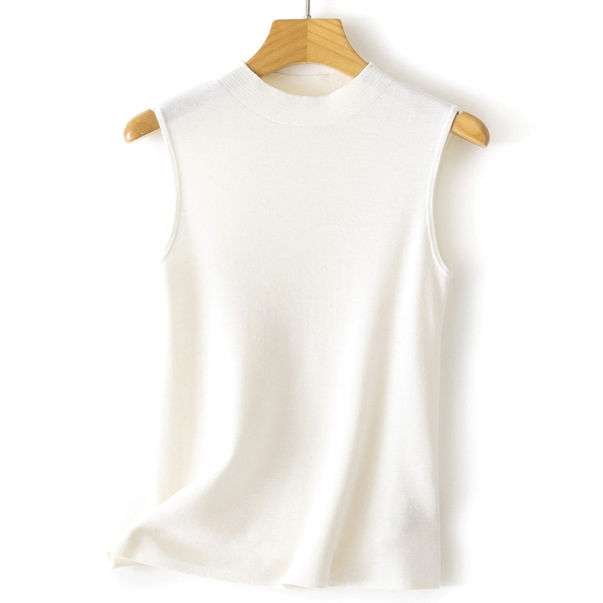 60支精纺美丽诺羊毛针织背心圆领修身女士无袖立领打底衫春夏新款
