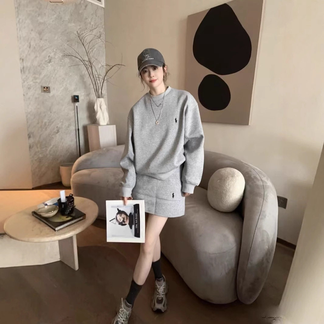 Pony Label Casual suit Women's Spring Autumn and Winter New Sweater Skirt Sports Style Slimming Age-reducing Two-piece Set