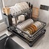 Dish Storage Rack, Drain Basket, Dish Rack, Bowls, Dishes and Chopsticks, Double-Layer New Stainless Steel Kitchen Storage Rack