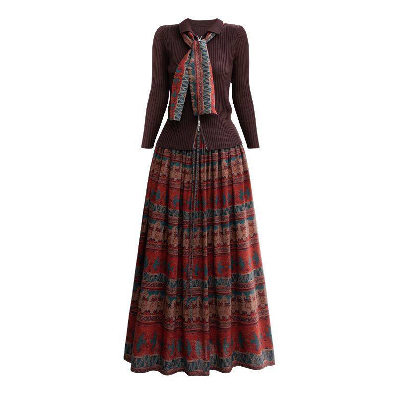 High-End Fashionable and Age-Reducing Suit 2026 Autumn New Slimming Knitted Top Loose Skirt Two-Piece Set