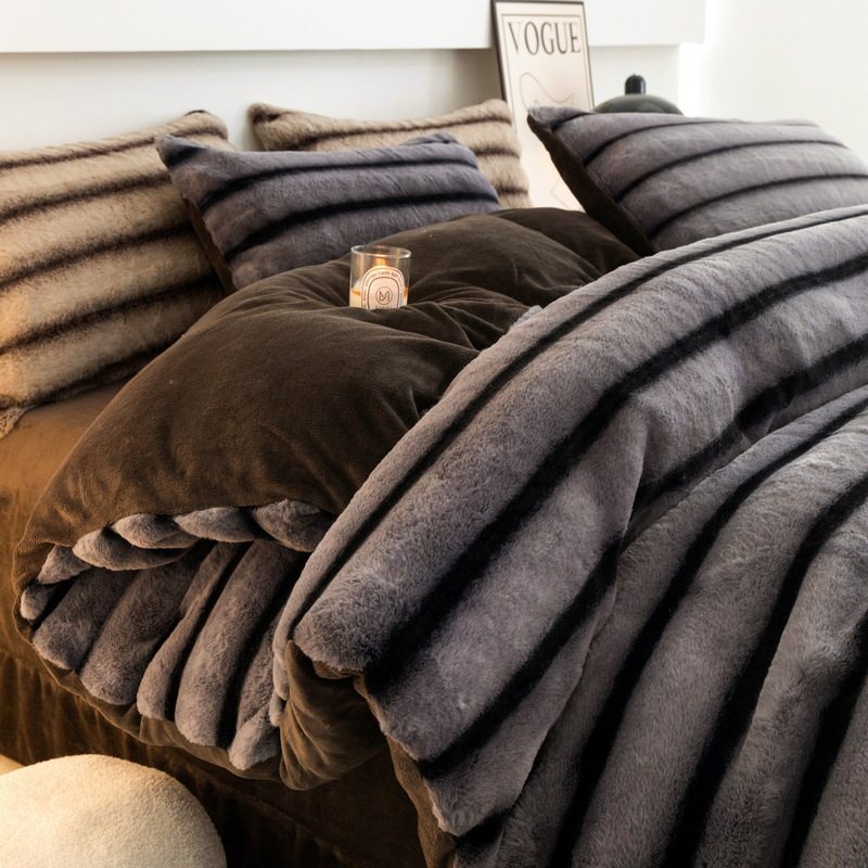 Thick Rabbit Plush Milk Velvet Four-Piece Set Winter Warm Rabbit Velvet Bed Bed Sheets Quilt Cover Lazy Rabbit Velvet Coral Velvet 4