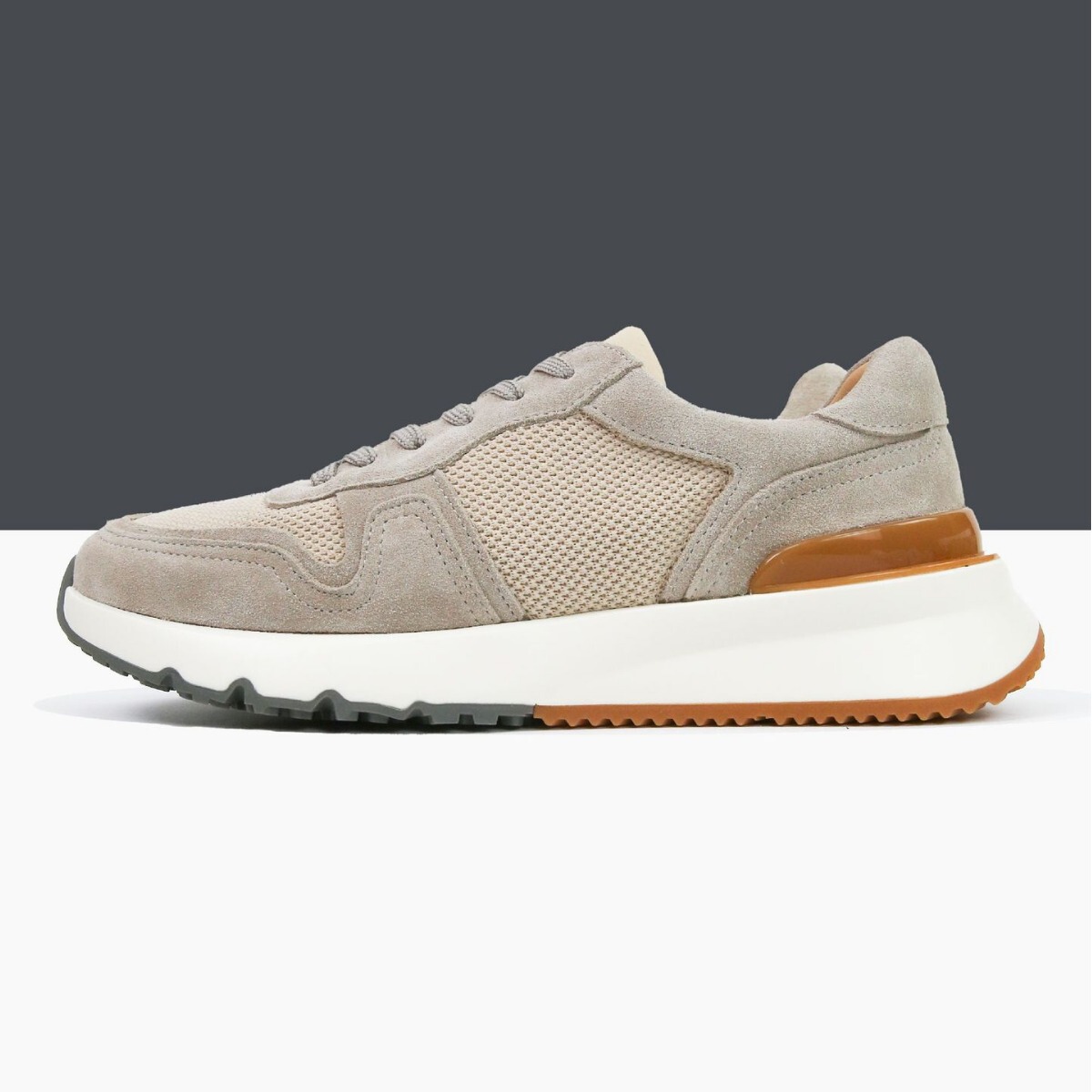 Giày thể thao nam da thật thoáng khí đế dày phong cách retro — Màu kaki