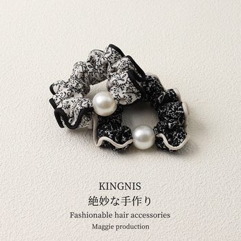 Light Luxury high quality Fabric Floral Hair Ring Exquisite All-match Ball Head Half Tie Rope High-grade Pearl Hair Rope Hair Accessories