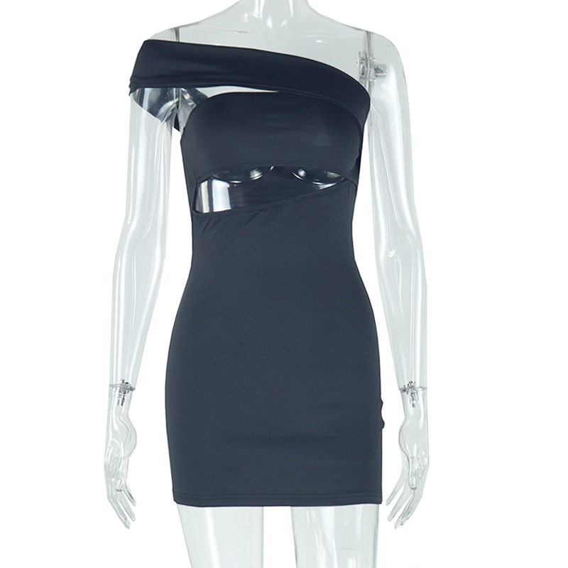 Casual Bodycon Dress Solid Color Asymmetrical Neckline Off Shoulder Patchwork Design Trendy for Parties or Night